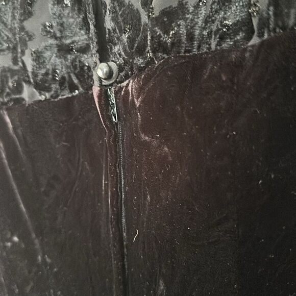 VTG Algo Boutique Velvet Peplum Blouse Sheer Floral Sleeves Sweetheart Size 9 - Picture 7 of 13